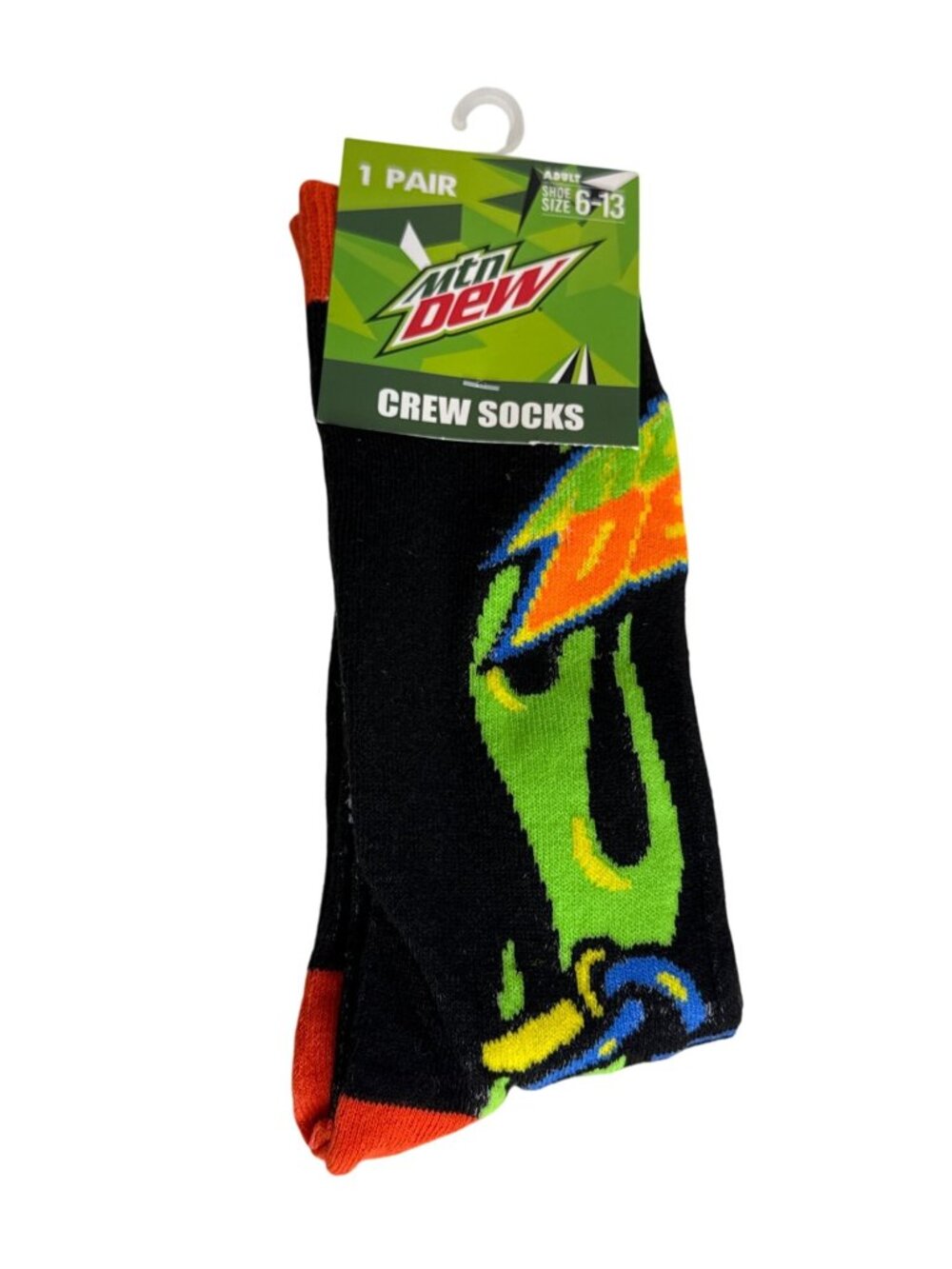 Soda Bottle Crew Socks Neon Green Black Drink Theme Men's 6-13 Novelty NWT
